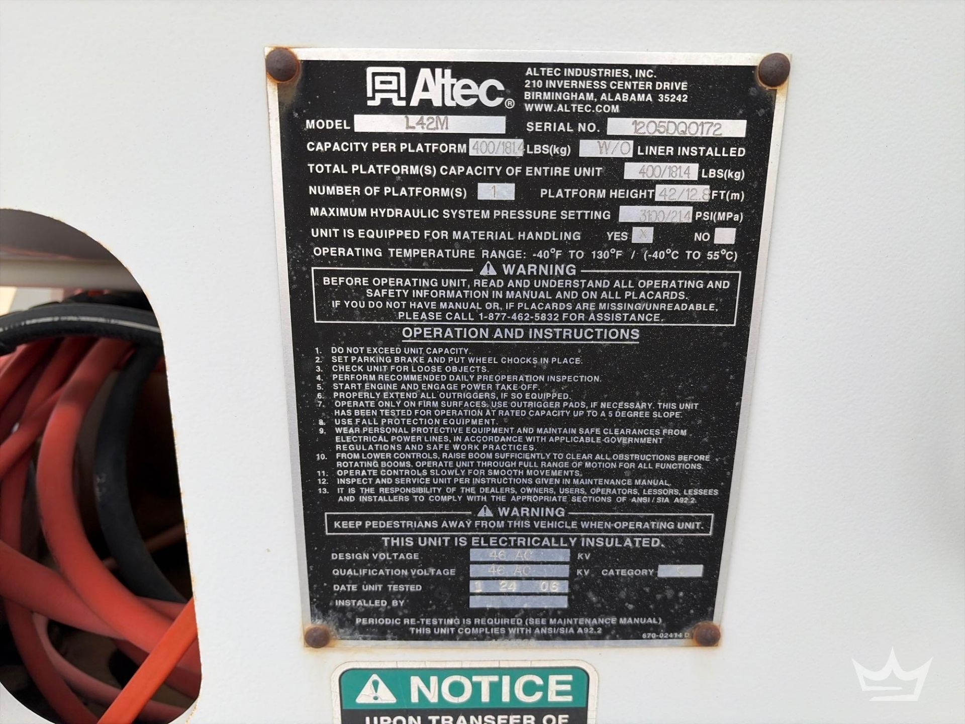 2006 Chevrolet C7500 Altec L42M 42ft. Bucket Truck - Image 40 of 46