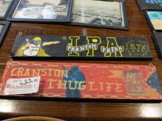 Lot (2) Hand Painted Signs, 22 1/4" x 4 1/2" Phantom Fryer, 22 x 5 1/2 Cranston Thug Life