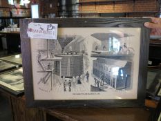 15 1/4" x 21" Framed Black and White Illustration by SCI.AM.CO, The Mash-Tub and Malting Kilns