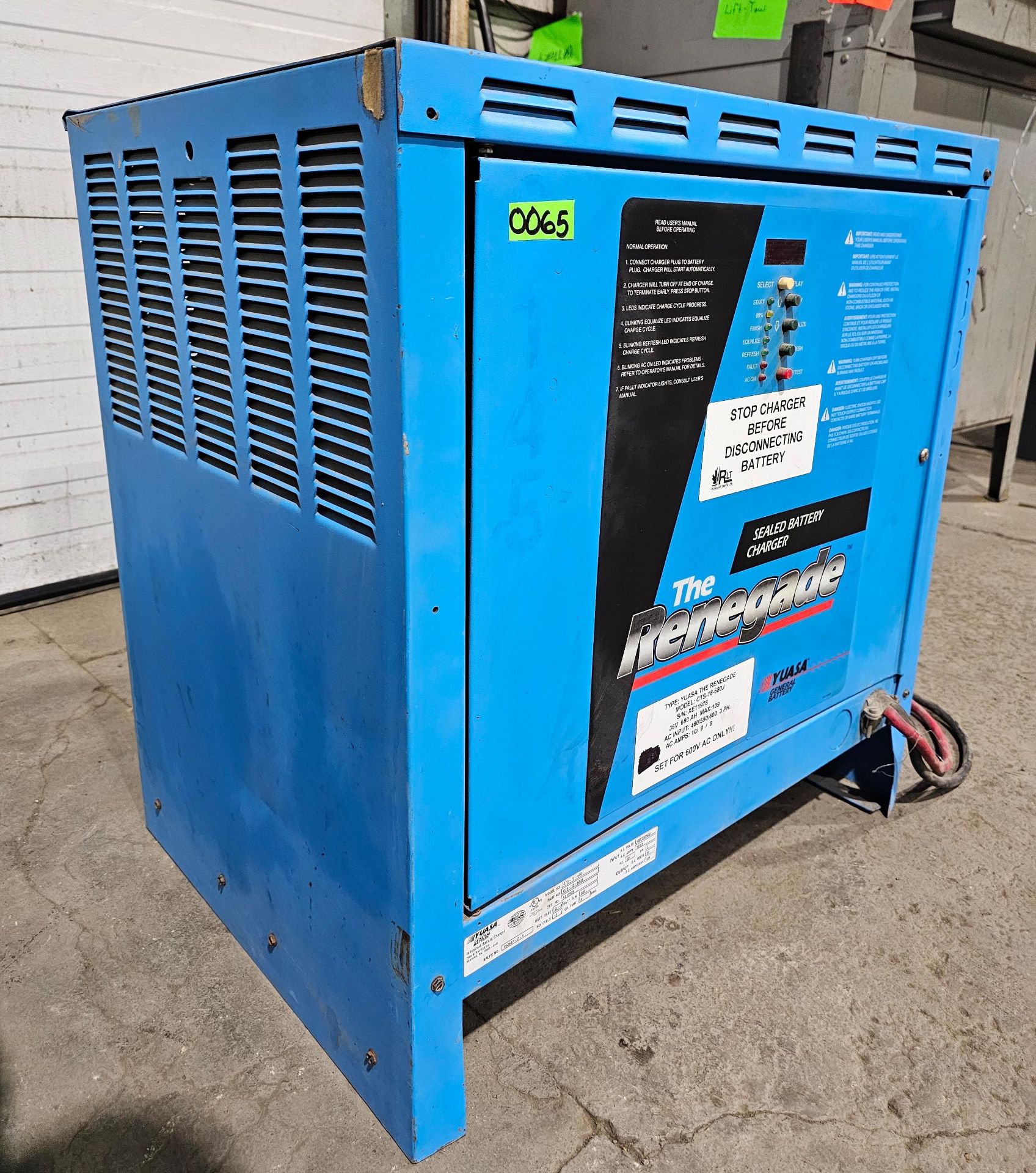 Forklift Battery Charger Yuasa The Renegade charger Output: 36V 109A with Input: Input:480/550/ - Image 3 of 3