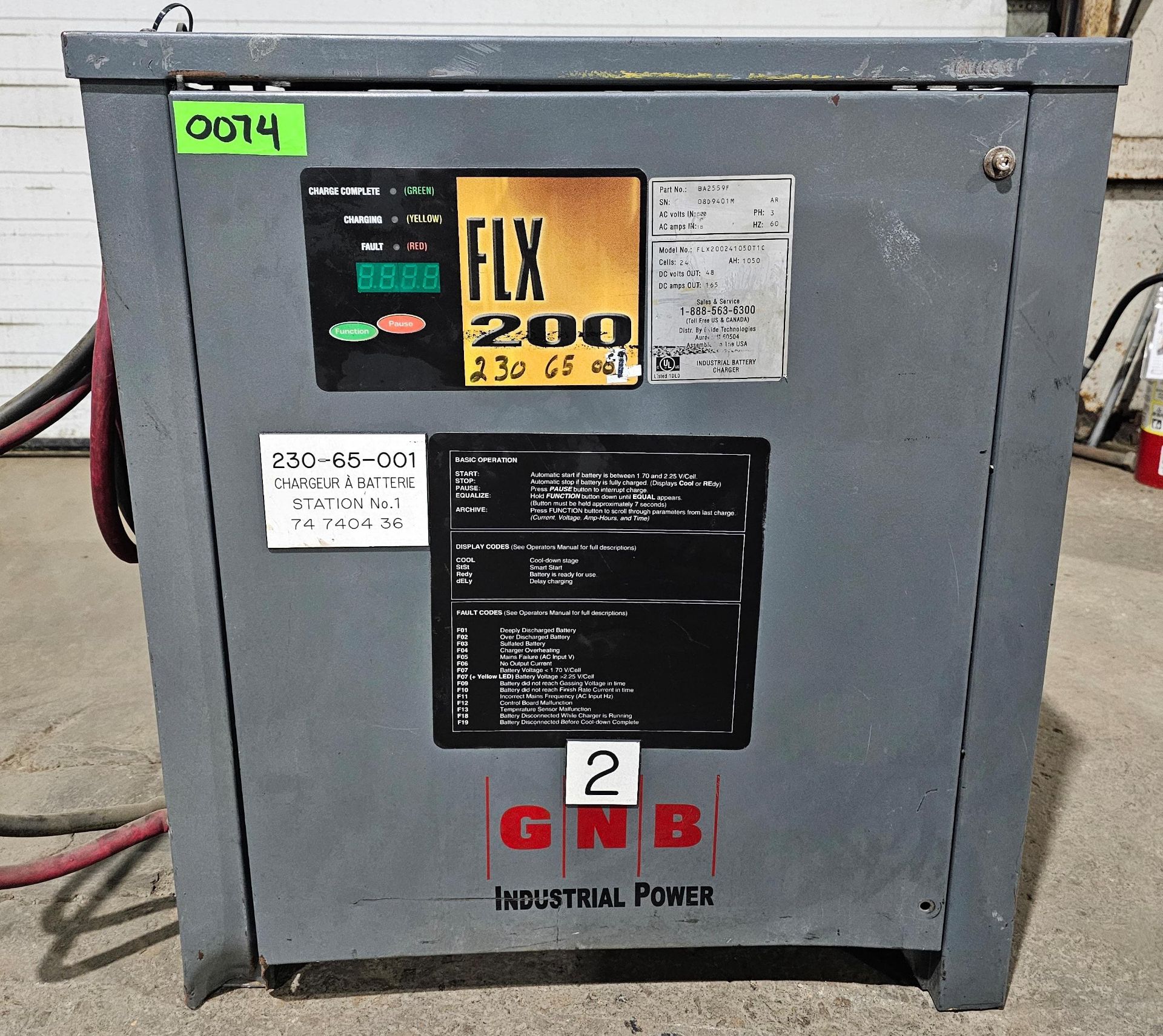 Forklift Battery Charger Power Charge GNB Charger Output: 48V 165A with Input:600V 3PH 60HZ - Image 2 of 3