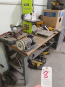 (Lot) Wood Top Work Bench w/ Ryobi Grinder