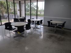 (4) 35" Round Cafeteria Tables w/ (16) Stacking Chairs