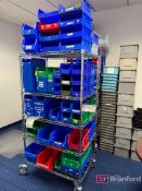 Lot consisting of (2) Wire Racks on Casters w/ Assorted Totes;