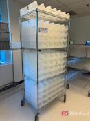 Lot consisting of (150+) Uline Totes on Wire Cart w/ Locking Casters
