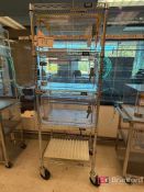 Lot (3) Uline Dry Storage Boxes on Uline Wire Rack w/ Casters;