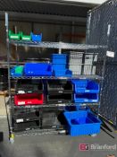 Lot consisting of (15) AkroBin/Uline Parts Bins on Wire Rack w/ Casters