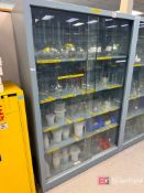 Glass Door Storage Cabinet w/ Glassware Contents