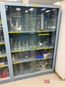 Glass Door Storage Cabinet w/ Glassware Contents
