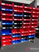Lot consisting of (40) AkroBin/Uline Parts Bins on Wire Rack w/ Casters