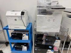 Lot (2) Hewlett Packard Network Printers on Carts;