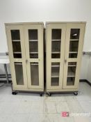 Lot (2) Uline Industrial Storage Cabinets w/ Glass Doors;