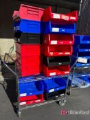 Lot consisting of (23) AkroBin/Uline Parts Bins on Wire Rack w/ Casters
