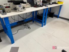 (2) BenchDepot Industrial Work Tables; (1) Uline Metal Racking