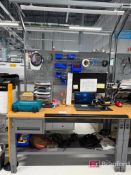 Uline Industrial Work Bench w/ overhead lighting & Rack
