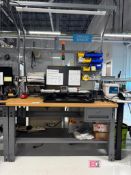 Uline Industrial Work Bench w/ overhead lighting & Rack