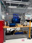 Uline Industrial Work Bench w/ overhead lighting & Rack