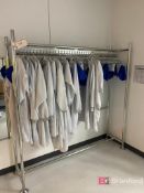 (1) Uline Metal Rack with Totes; (2) Uline Metal Benches; (1) Metal Smock Rack