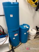 (3) Uline Plastic Drums; (1) Green Uline Trashcan