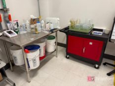 Industrial Steel Work Table; Uline Work Cart on Casters
