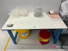 (1) Industrial Work Bench/Uline Push Cart/Metal Racking.