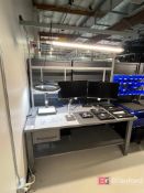 Uline Workbench w/ (2) Sceptre Monitors and Overhead Lighting