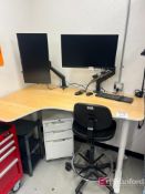 Electric Stand-Up Desk w/ (2) Acer Monitors, Chair, and Filing Cabinet