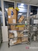Nexel Rack w/ Clock, Plastic Chains, Paper Tower Dispenser, Pathogen Kits, etc.
