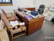 Wood Desk, w/ [3] Chairs, [2] Lateral Cabinets, Credenza