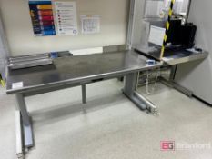 Lot (2) Stainless Steel Work Tables; (1) BostonTech Electric Adjustable Height