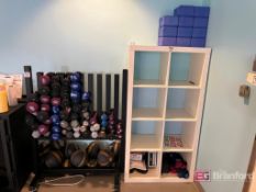 Commercial Dumbbell Rack w/ assortment of dumbbells/medicine balls
