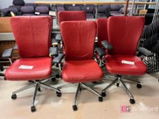 (6) Red Leather Haworth Adjustable Work Chairs