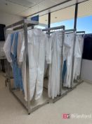 Lot consisting of (4) Stainless Steel Lab Coat Racks, (1) Stainless Steel Bench