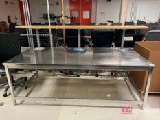 (2) Assorted Stainless Steel Tables. (2) Black Polyester/Leather Office Chairs; etc