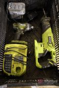 Ryobi P519 Sawzall, One+ Charging Station, and Screw Gun