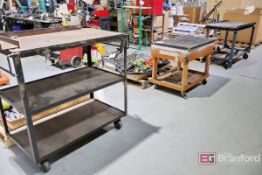 (2) Steel 2-Tier Carts, (1) Dollie, (1) Wood 2-Tier Cart