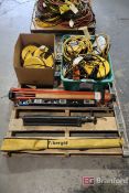 Pallet Lot of Retractable Extension Cord Reels, Levels & (2) Tri-Pods