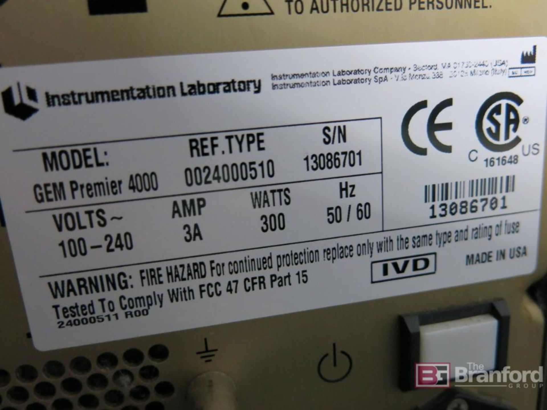 Instrumentation Laboratory Gem Premier 4000 Plus Blood Gas Analyzer - Image 3 of 8