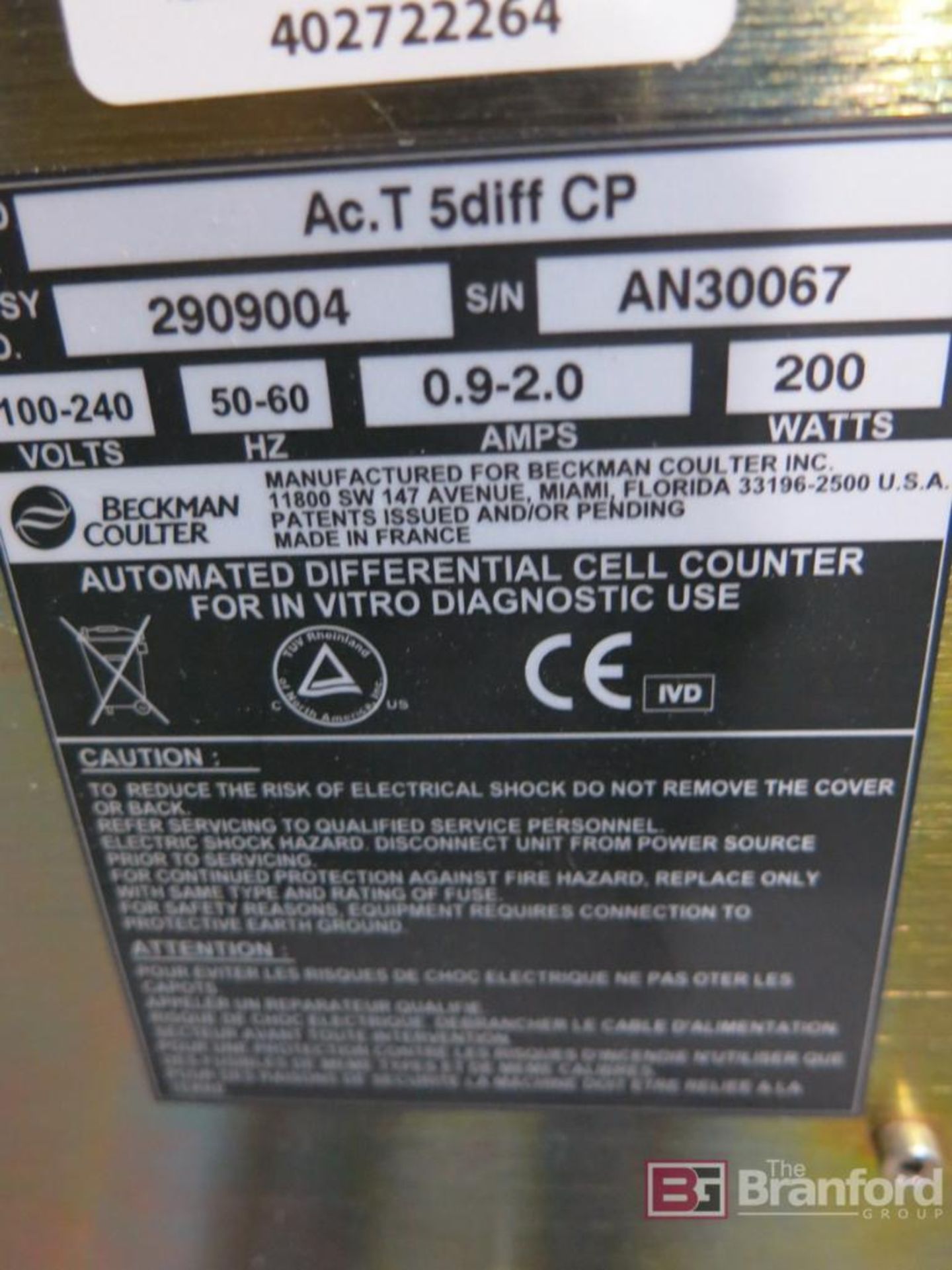 Beckman Coulter AC-T 5 Diff CP Hematology Analyzer - Image 4 of 8