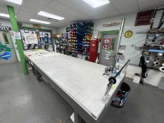 Work Table on Casters with Roller Mounted on End; (2) 10' Sections with 5'W x 35"T