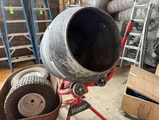 Lot of Bauer 4 Cubic Foot Cement Mixer, Wheel Barrow, Pair of Tires