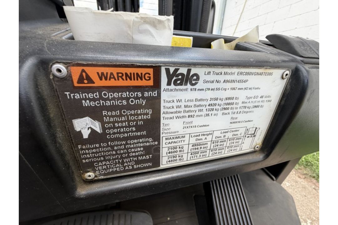 Yale Forklift with 5,615 Hours M: ERC050VGN48TE085 - Image 16 of 21