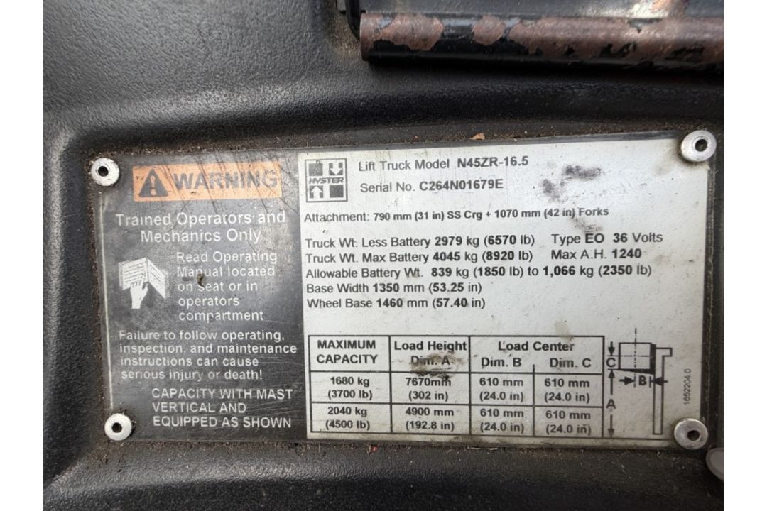 Hyster Lift Truck with 12,265 Hours M: N45ZR-16.5E - Image 14 of 24