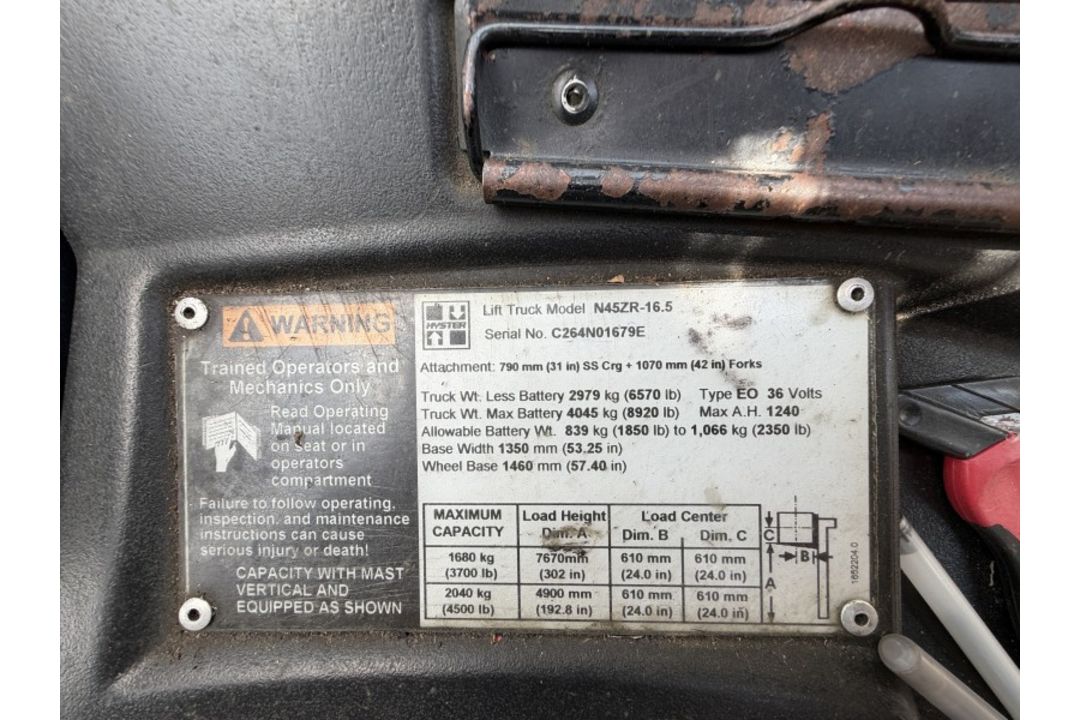 Hyster Lift Truck with 12,265 Hours M: N45ZR-16.5E - Image 13 of 24