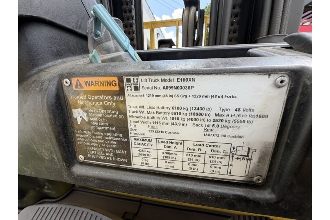 Hyster E100XN 10000lb Lift Truck with 6,651 Hours - Image 16 of 20