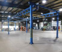 Gorbel 1 Ton Free Standing Crane, 6-Post, with (2) 1 Ton Gorbel Hoists (2 Crane Rails), 184” Approx.