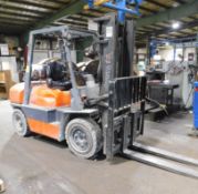 Toyota Model 52-6FGU35 Forklift, s/n 60420, 7,300 Lb. Capacity, LP, Hard Tire, 72” Forks