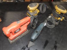(2) Dewalt Palm Sanders and Black & Decker and Ryobi Detail Sander