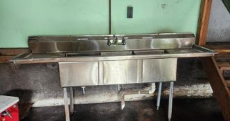 3-Bay SS Pot Sink w/ Double Drainboards & Backsplash
