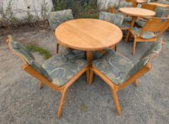 Solid Butcher Block Style Top Round Table W/ (4) Chairs